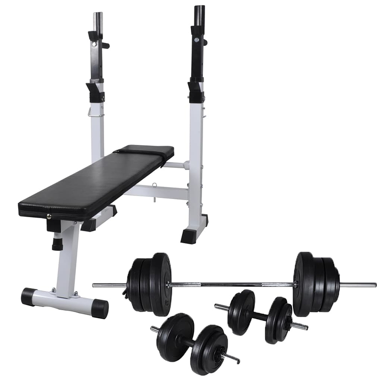 vidaXL Banco musculação c/ suporte p/ pesos + barras e halteres 60,5kg 1