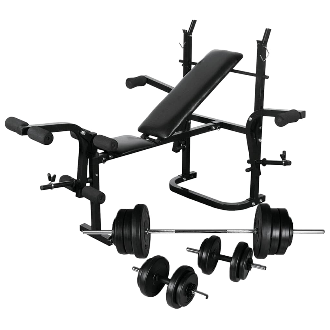 vidaXL Banco musculação c/ suporte p/ pesos + barras e halteres 60,5kg 1