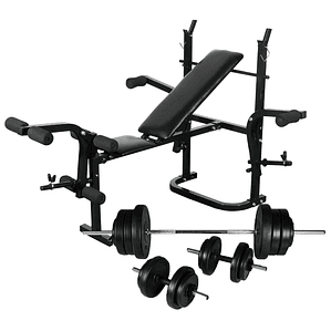 vidaXL Banco musculação c/ suporte p/ pesos + barras e halteres 60,5kg