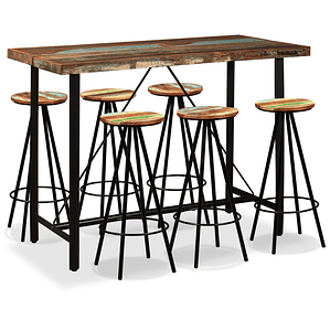 vidaXL Conjunto de bar 7 pcs madeira recuperada maciça
