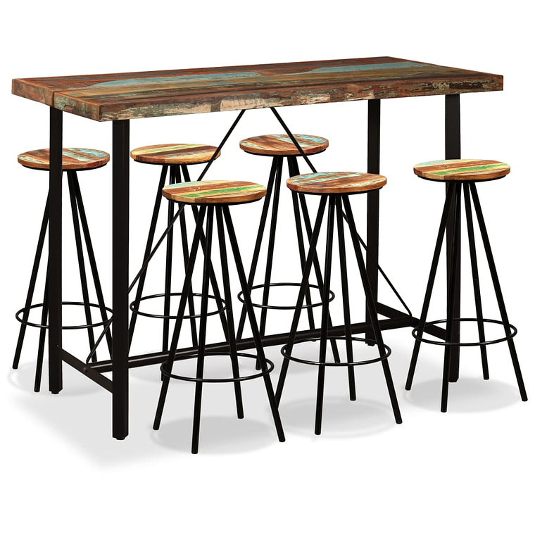 vidaXL Conjunto de bar 7 pcs madeira recuperada maciça 1