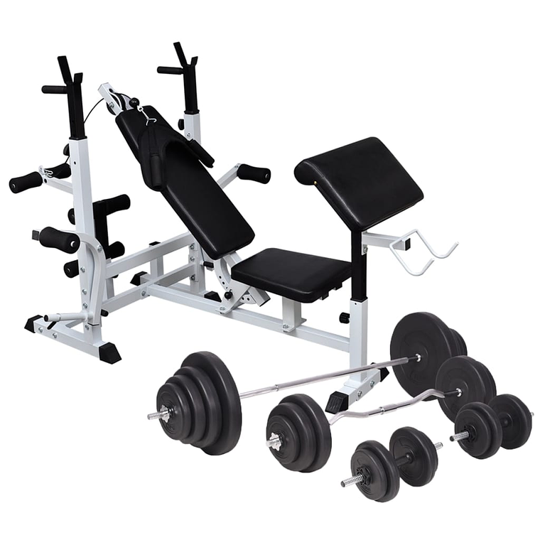 vidaXL Banco musculação c/ suporte p/ pesos + barras e halteres 120 kg 1