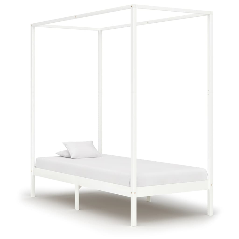 vidaXL Estrutura de cama com toldo 100x200 cm pinho maciço branco 1