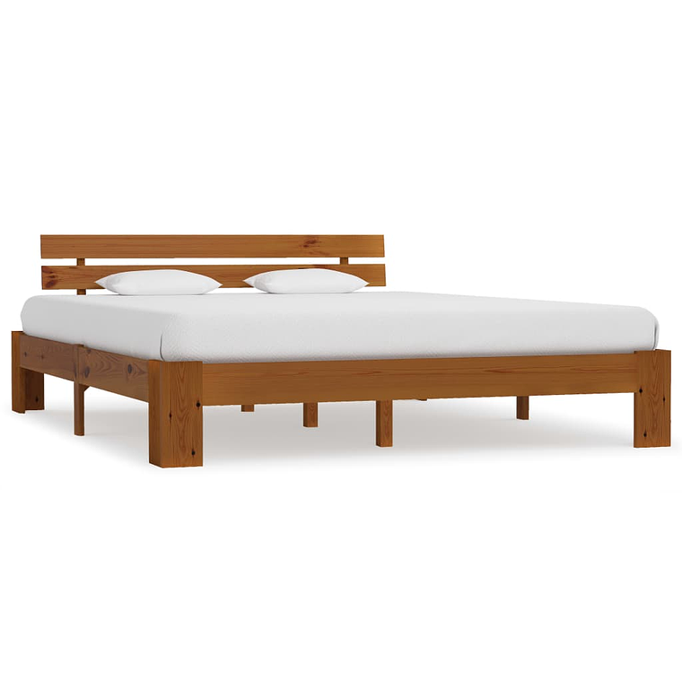 vidaXL Estrutura cama c/ cabeceira 160x200cm pinho maciço castanho-mel 1