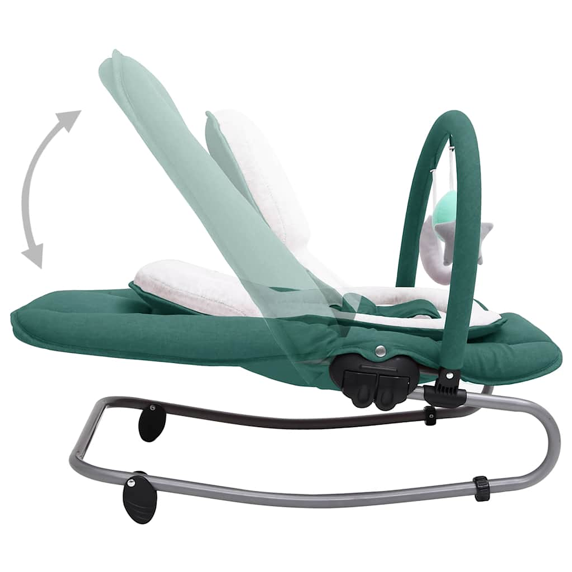 Baloiço de Bebé em Aço Verde | Ajustável, com Brinquedos e Arnês de Segurança 7