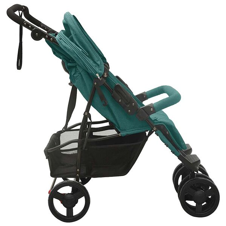 Green Steel Twin Stroller | Double, Reclining, and with Protective Canopy 3