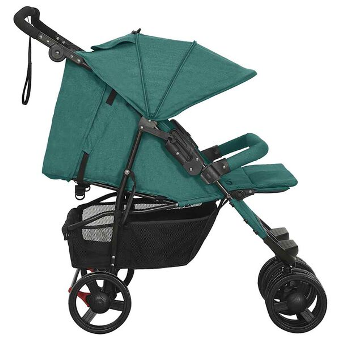 Green Steel Twin Stroller | Double, Reclining, and with Protective Canopy 4