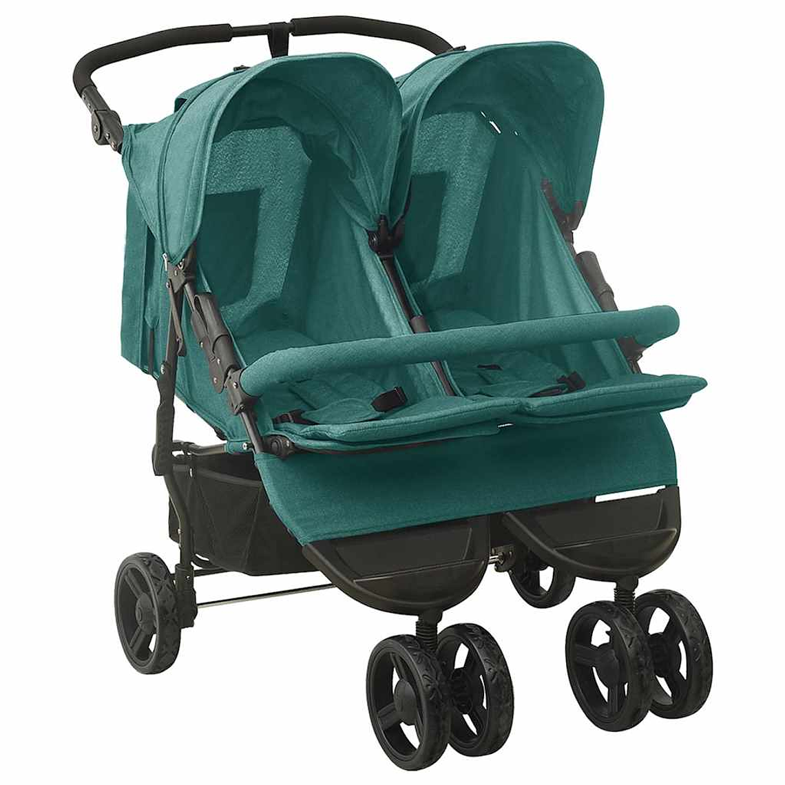 Green Steel Twin Stroller | Double, Reclining, and with Protective Canopy 5