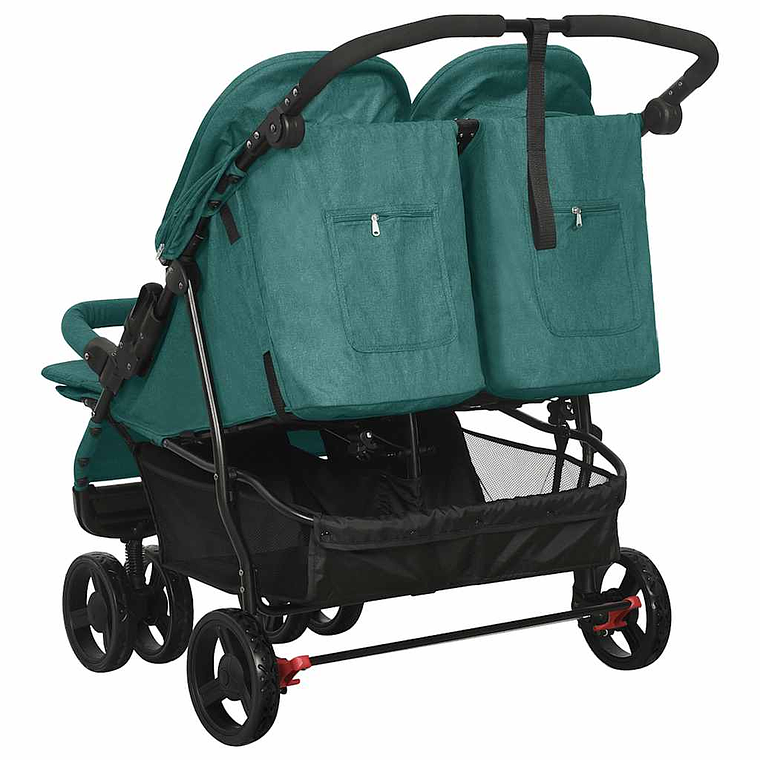 Green Steel Twin Stroller | Double, Reclining, and with Protective Canopy 6