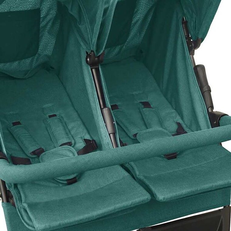 Green Steel Twin Stroller | Double, Reclining, and with Protective Canopy 8