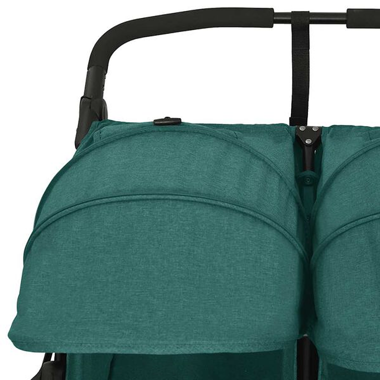 Green Steel Twin Stroller | Double, Reclining, and with Protective Canopy 10