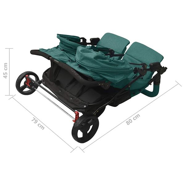 Green Steel Twin Stroller | Double, Reclining, and with Protective Canopy 12