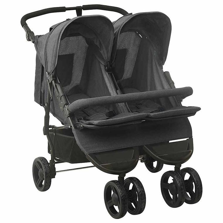 Green Steel Twin Stroller | Double, Reclining, and with Protective Canopy 13