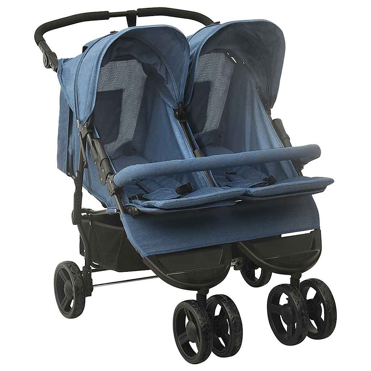 Green Steel Twin Stroller | Double, Reclining, and with Protective Canopy 14