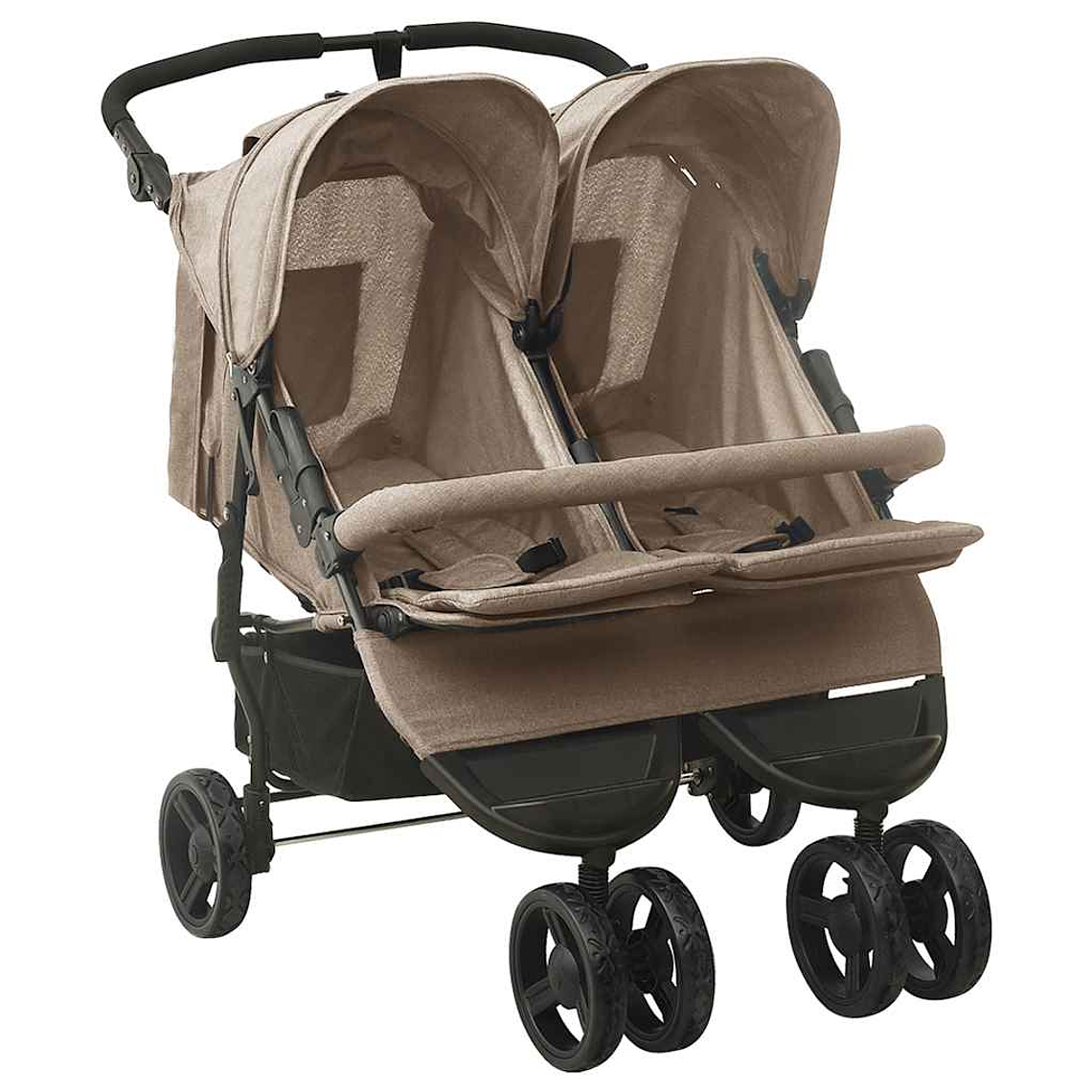 Green Steel Twin Stroller | Double, Reclining, and with Protective Canopy 17