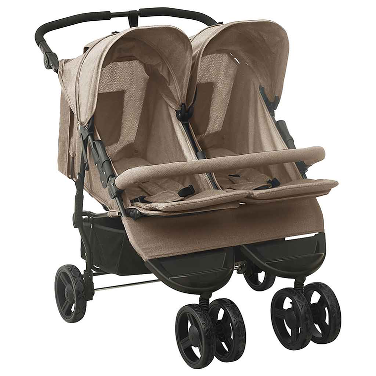 Green Steel Twin Stroller | Double, Reclining, and with Protective Canopy 17