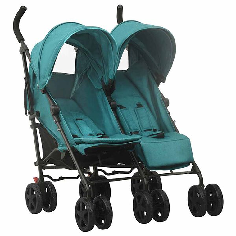 Green Steel Twin Stroller | Practical, Adjustable, and Easy to Transport 4