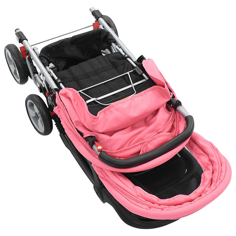 Twin Stroller in Pink and Black Steel | Double, Safe and Compact 4