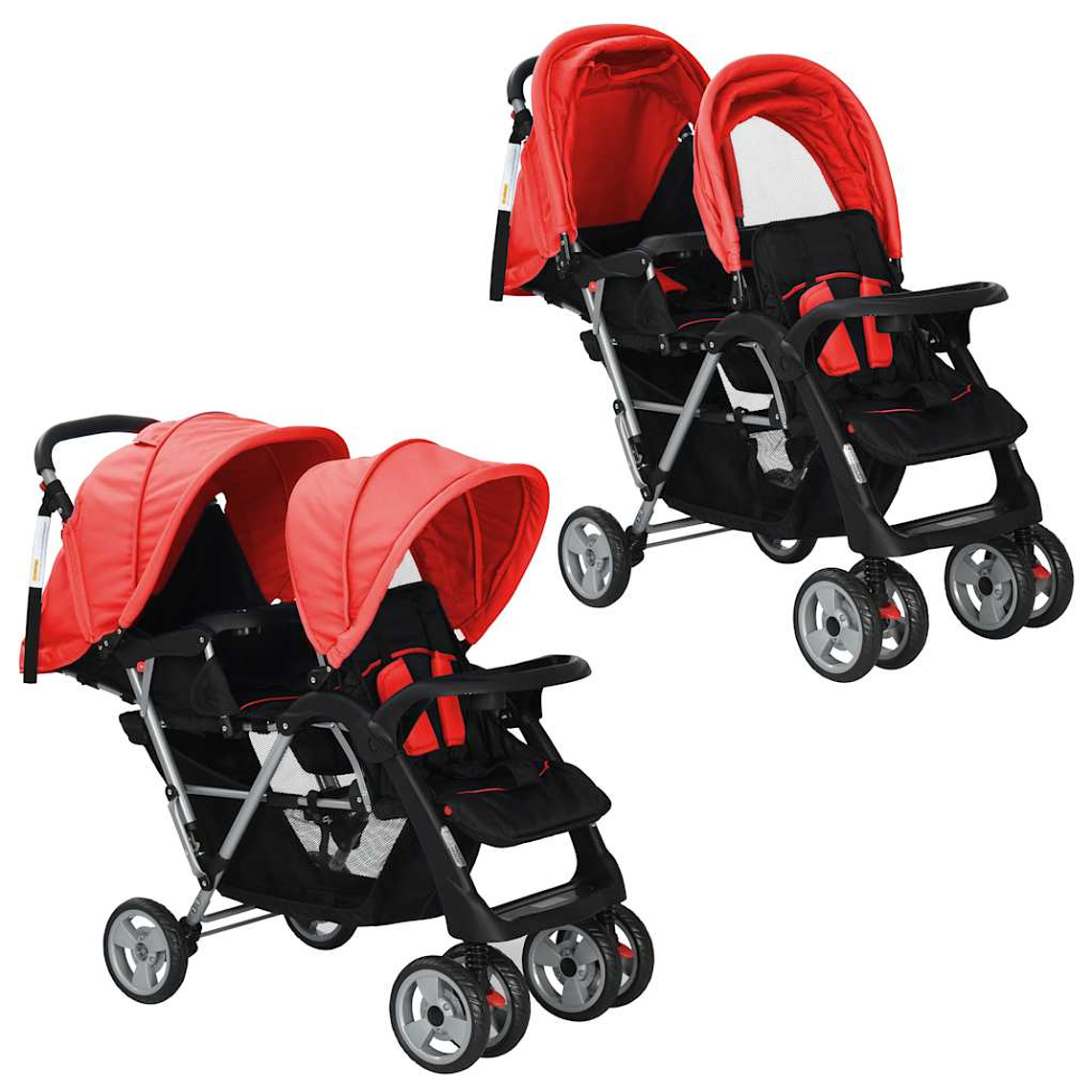 Twin Stroller in Pink and Black Steel | Double, Safe and Compact 11