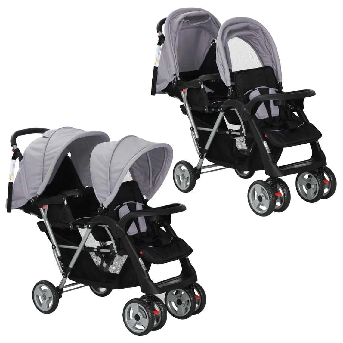Twin Stroller in Pink and Black Steel | Double, Safe and Compact 12