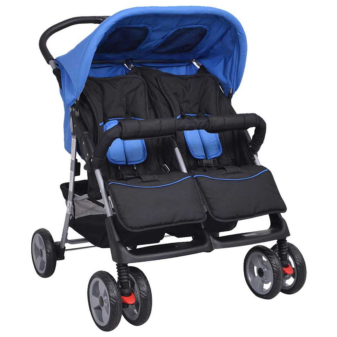 Carrinho de Bebé para Gémeos em Aço Cor-de-Rosa e Preto | Reclinável, Compacto e Seguro 10