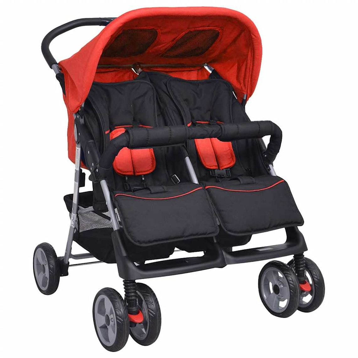 Carrinho de Bebé para Gémeos em Aço Cor-de-Rosa e Preto | Reclinável, Compacto e Seguro 11
