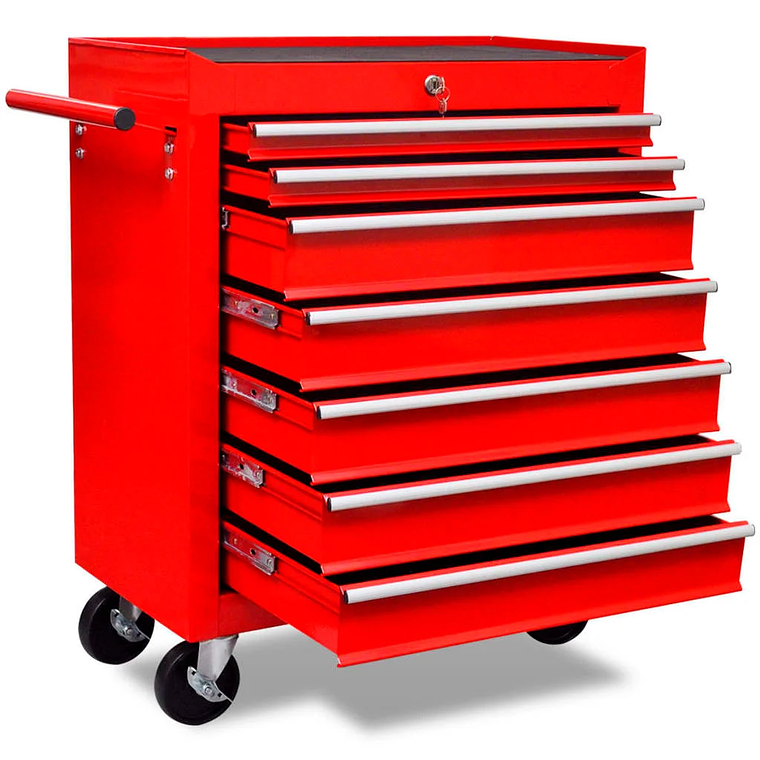 Red 7-Drawer Tool Trolley | Secure Organization and Easy Mobility 6