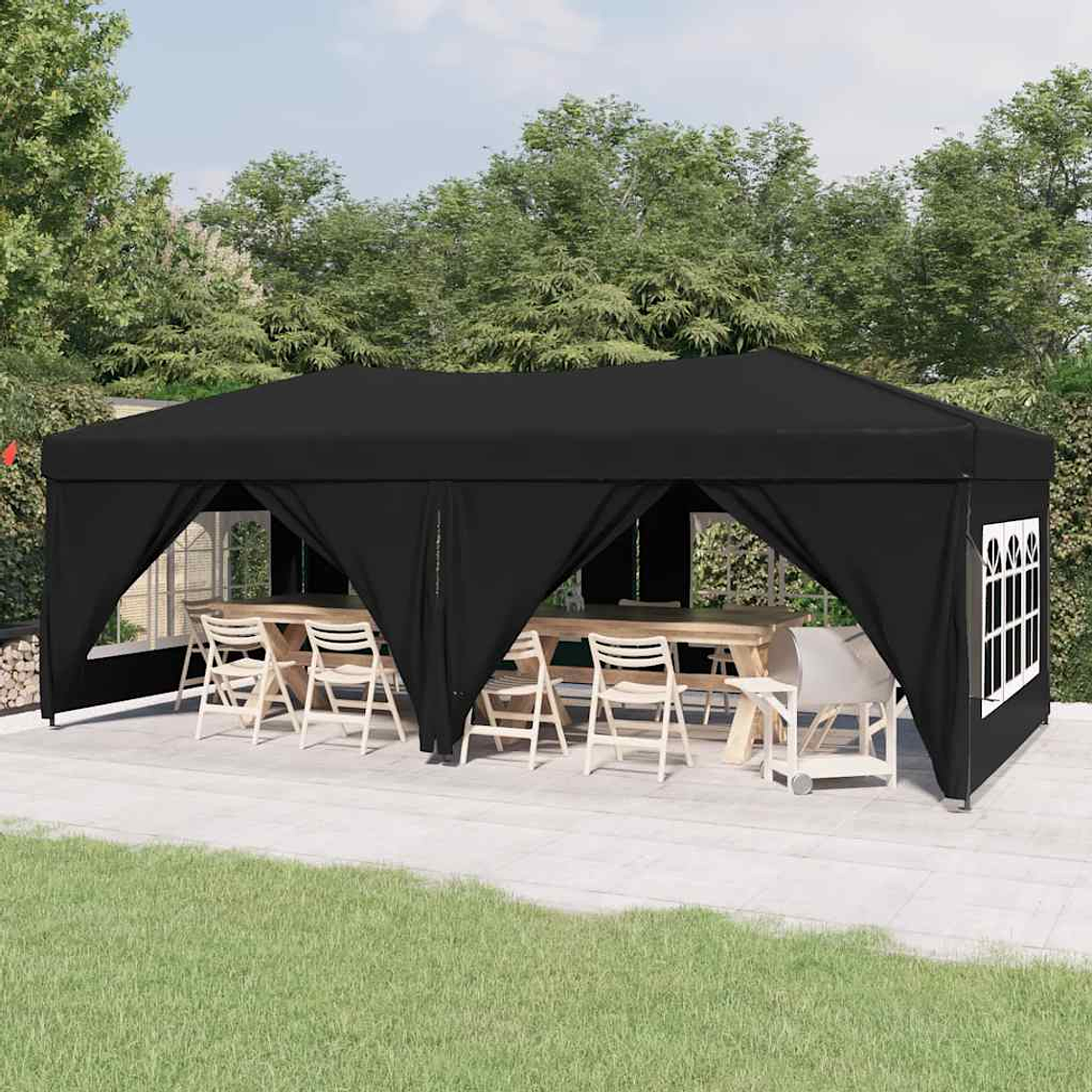 vidaXL Tenda para festas dobrável com paredes laterais 3x6 m preto 1