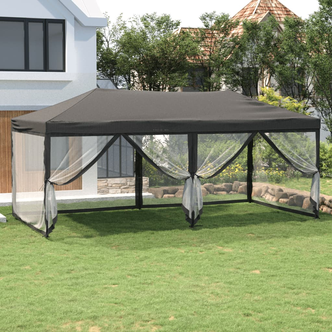 vidaXL Tenda para festas dobrável com paredes laterais 3x6 m antracite 1