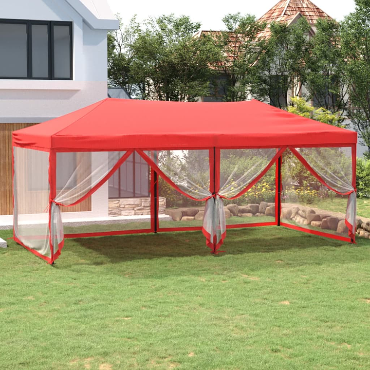 vidaXL Tenda para festas dobrável com paredes laterais 3x6 m vermelho 1