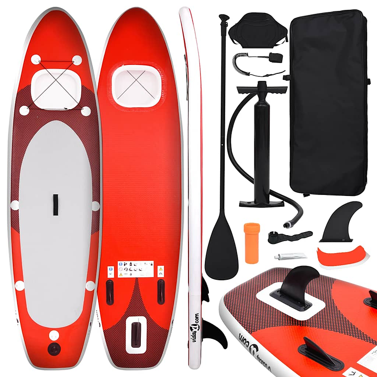 vidaXL Conjunto prancha de paddle SUP insuflável 300x76x10 cm vermelho 1