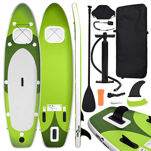 vidaXL Conjunto prancha de paddle SUP insuflável 300x76x10 cm verde