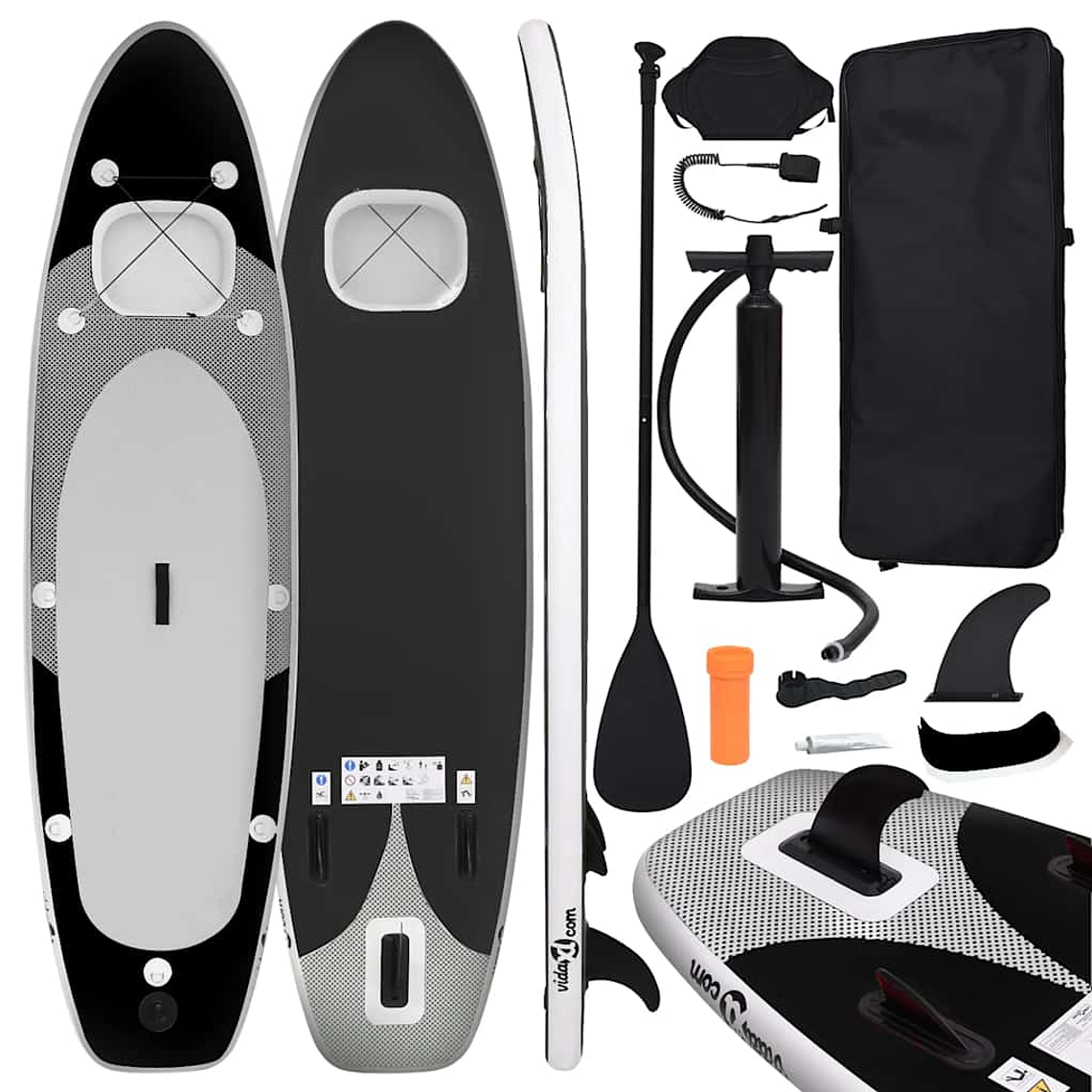 vidaXL Conjunto prancha de paddle SUP insuflável 300x76x10 cm preto 1