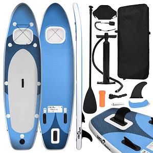 vidaXL Conjunto prancha de paddle SUP insuflável 330x76x10 cm azul mar