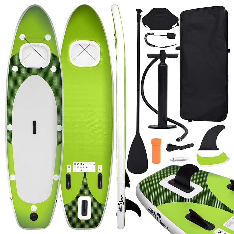 vidaXL Conjunto prancha de paddle SUP insuflável 330x76x10 cm verde 1