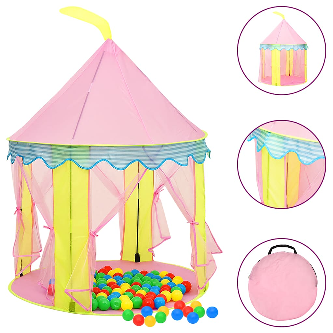 vidaXL Tenda de brincar infantil 100x100x127 cm rosa 1