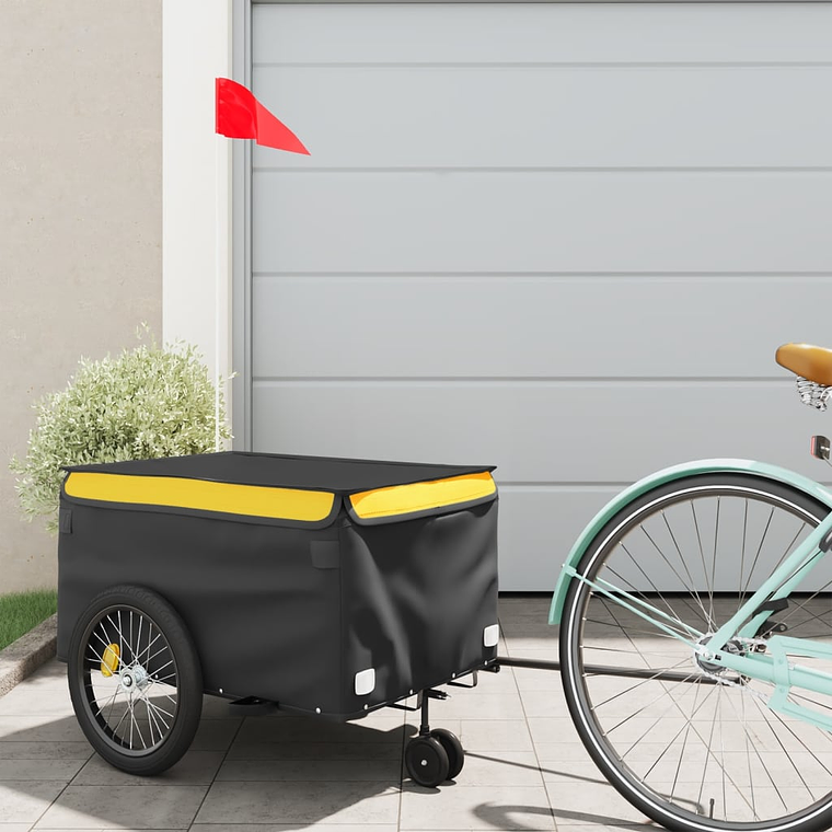 vidaXL Reboque para bicicleta 30 kg ferro preto e amarelo 1