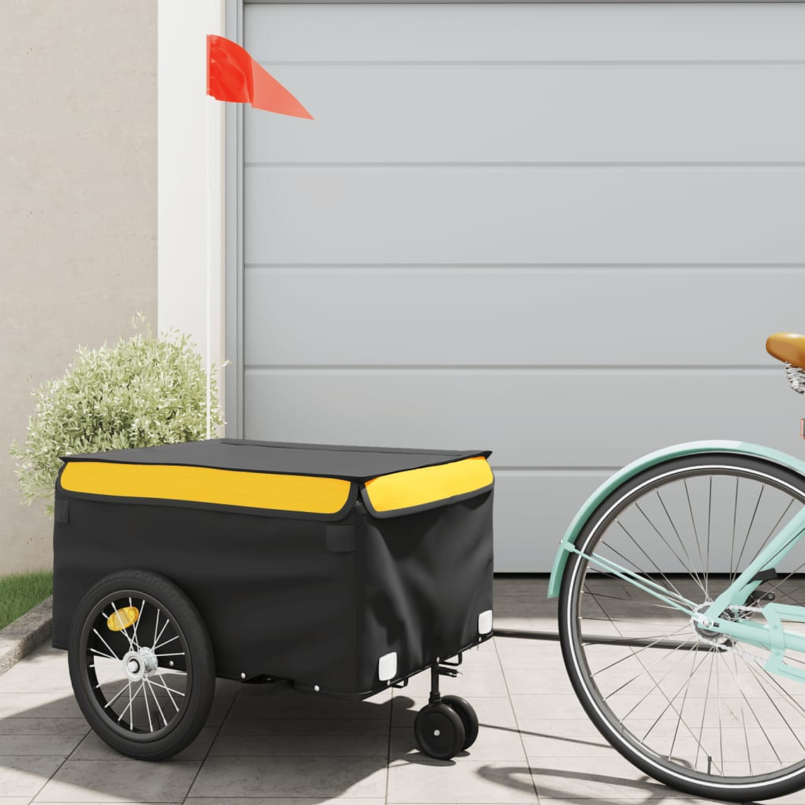 vidaXL Reboque para bicicleta 45 kg ferro preto e amarelo 1