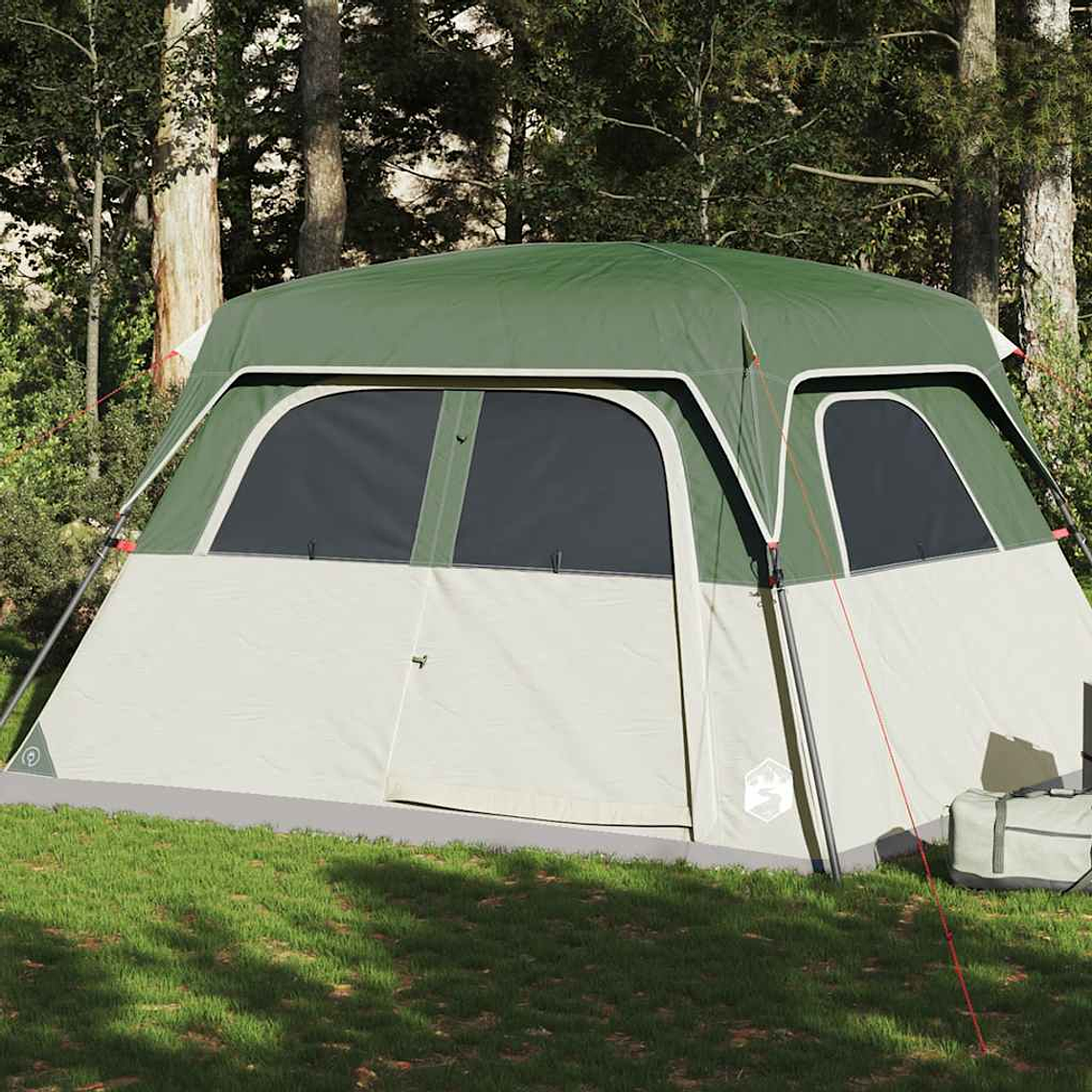 vidaXL Tenda familiar estilo cabana para 6 pessoas impermeável verde 1
