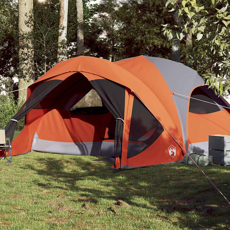 vidaXL Tenda familiar estilo cabana 6 pessoas imperm. cinza/laranja 1