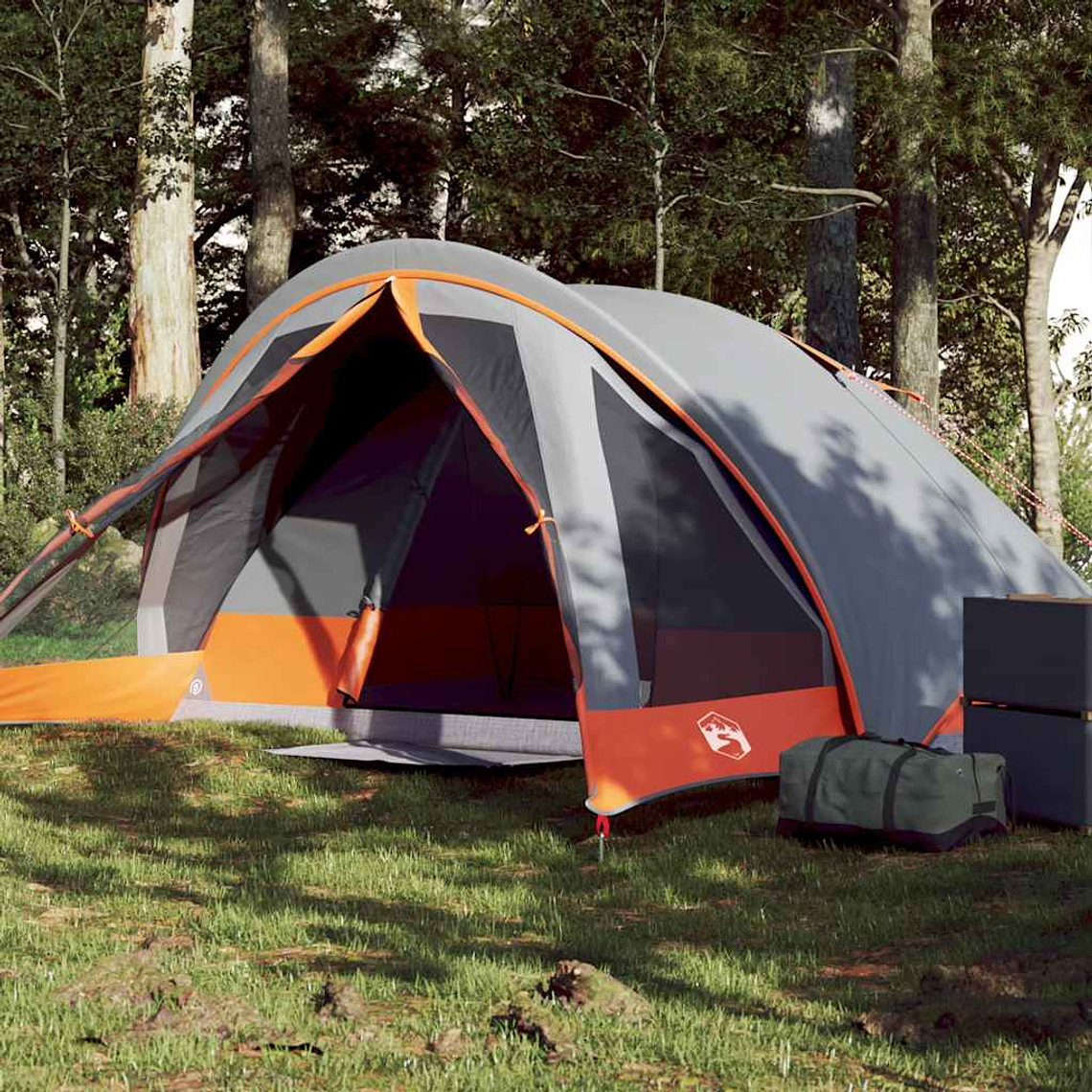 vidaXL Tenda de campismo cabana p/ 4 pessoas impermeável cinza/laranja 1
