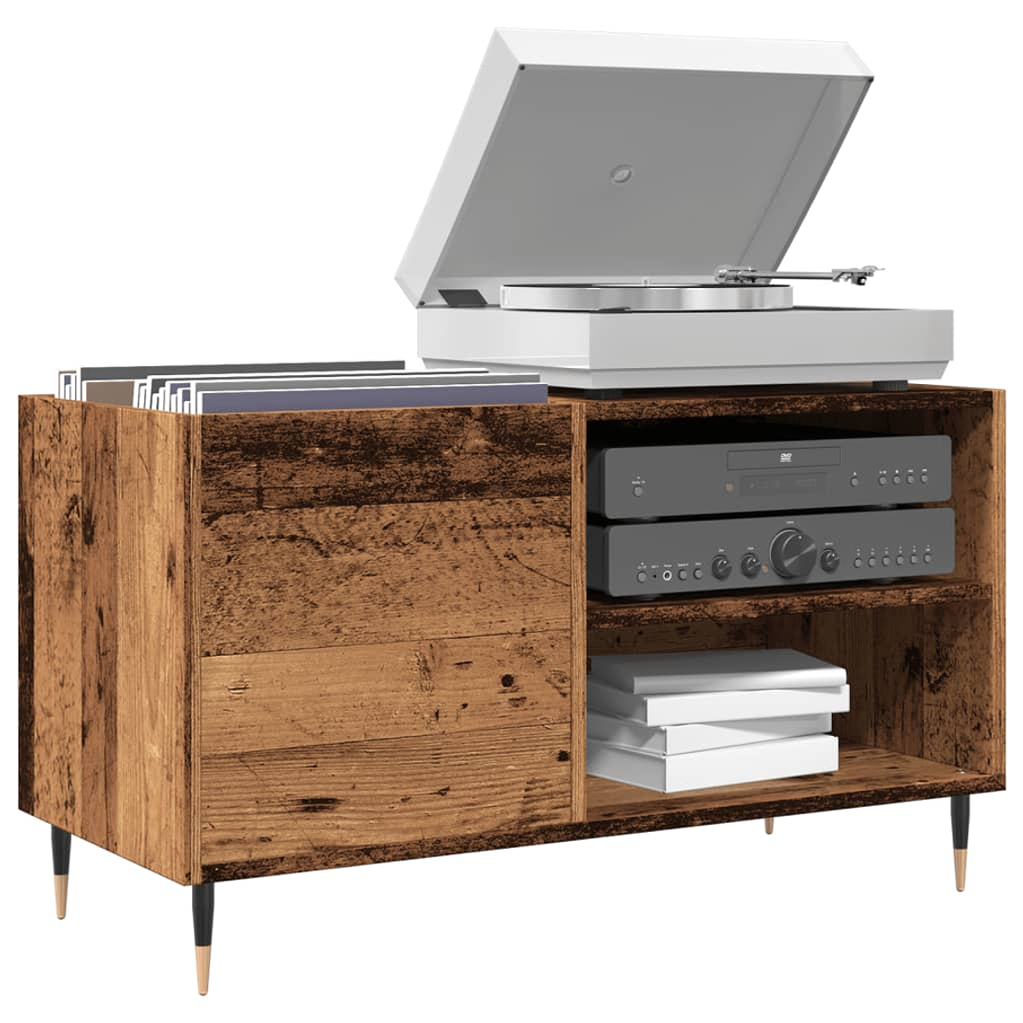 vidaXL Armário p/ discos 84,5x38x48 cm derivados madeira madeira velha 1