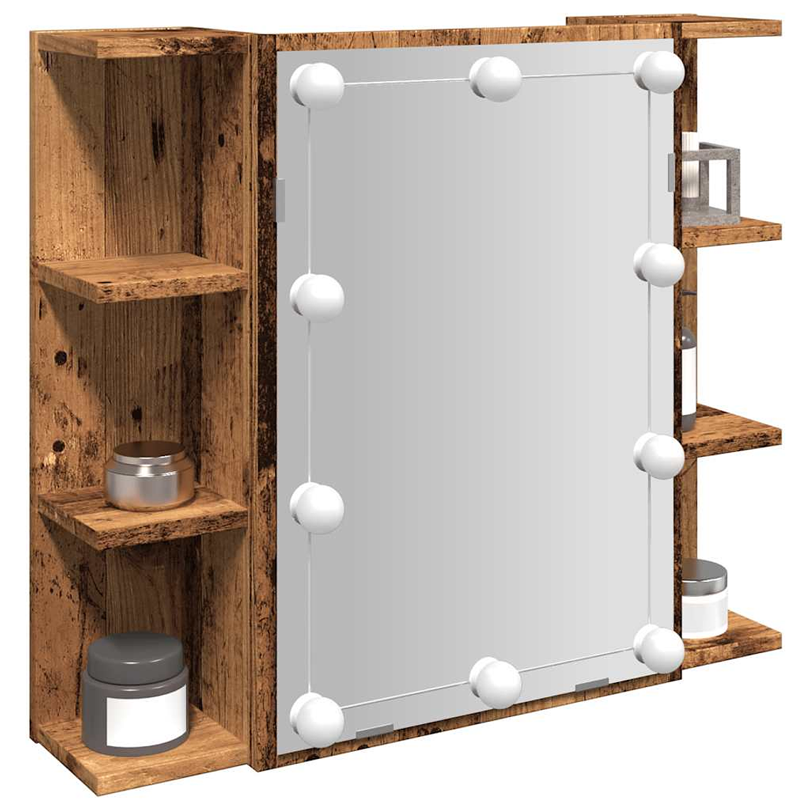 vidaXL Armário espelhado com luzes LED 70x16,5x60 cm madeira velha 1