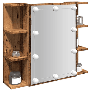 vidaXL Armário espelhado com luzes LED 70x16,5x60 cm madeira velha