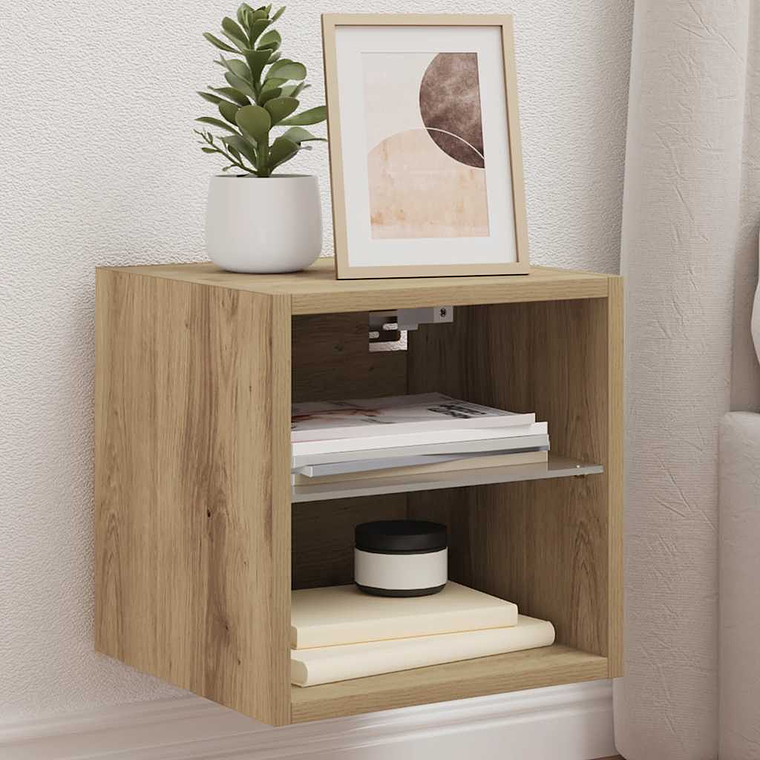 vidaXL Móvel parede p/ TV c/ luzes LED 30x28,5x30cm carvalho artesanal 1