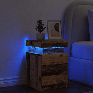 vidaXL Mesa de cabeceira c/ LED derivados de madeira madeira velha