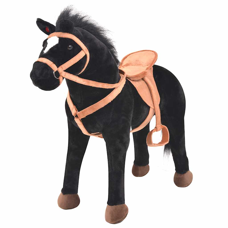vidaXL Cavalo de peluche de montar preto 1