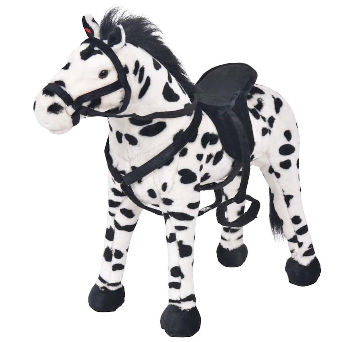 vidaXL Brinquedo de montar cavalo peluche preto e branco XXL 1