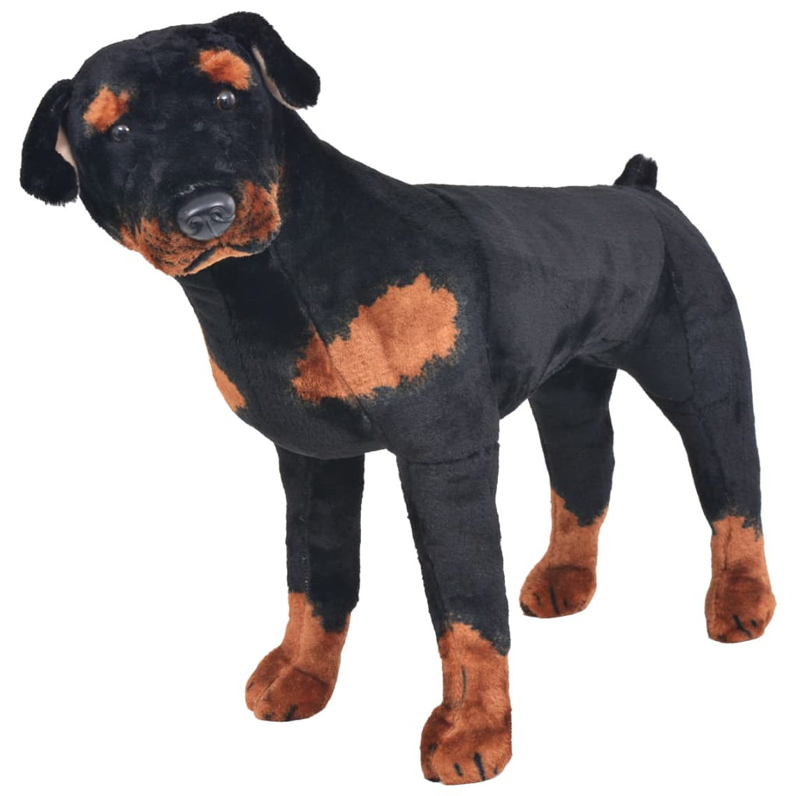 vidaXL Brinquedo de montar cão rottweiler peluche preto e castanho XXL 1