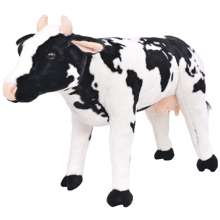vidaXL Brinquedo de montar vaca peluche preto e branco XXL     1
